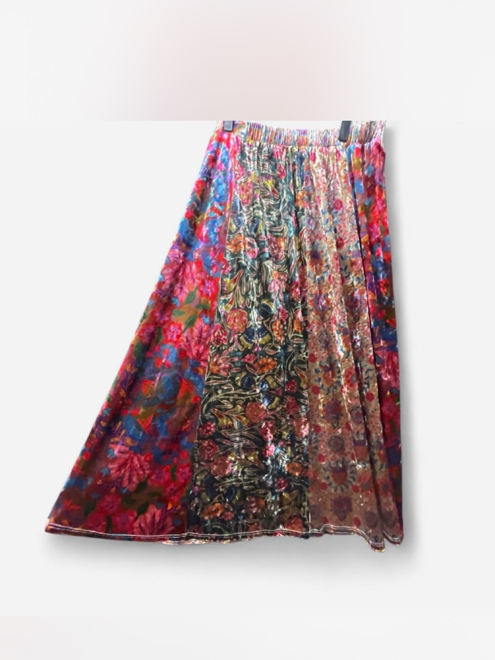 NATURAL LIFE Multi-Panel Floral Velvet Maxi Skirt - Pink, Blue, Green